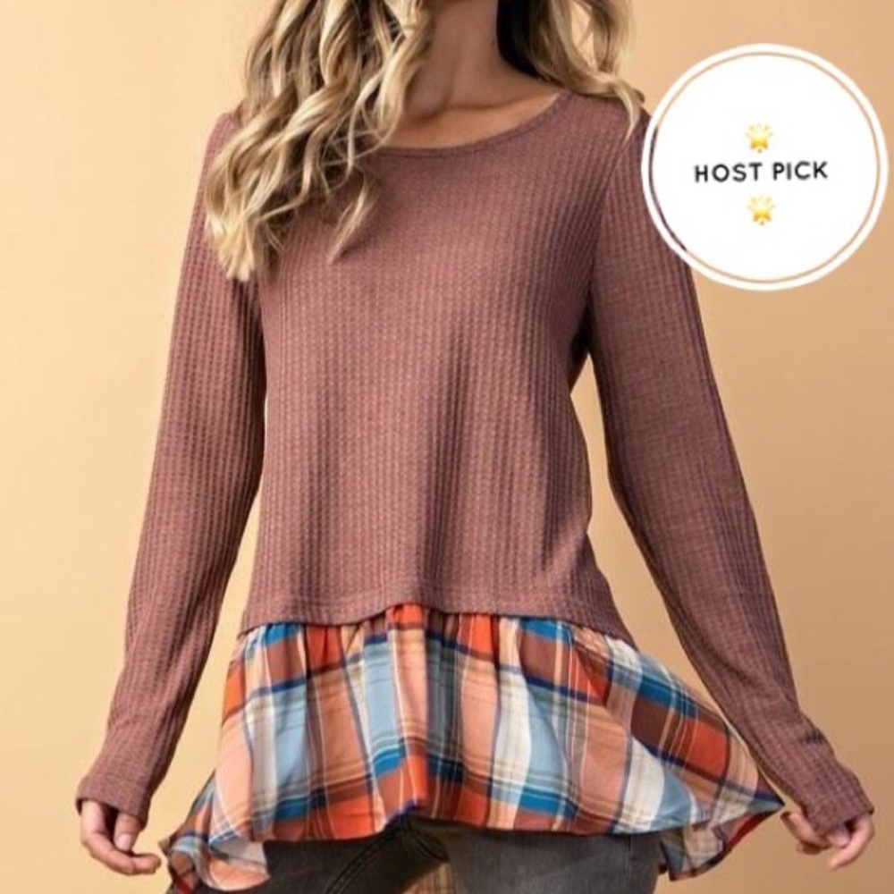 〰️🌟 Burgundy long sleeve blouse with flare